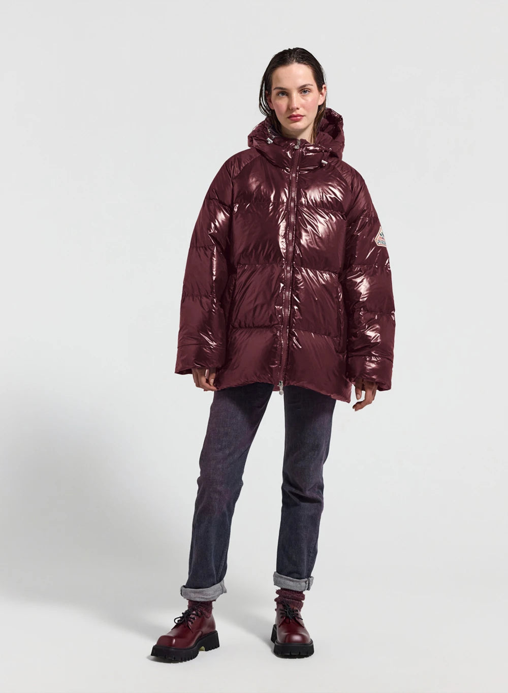 Pyrenex Sten unisex hooded down jacket, burgundy-4