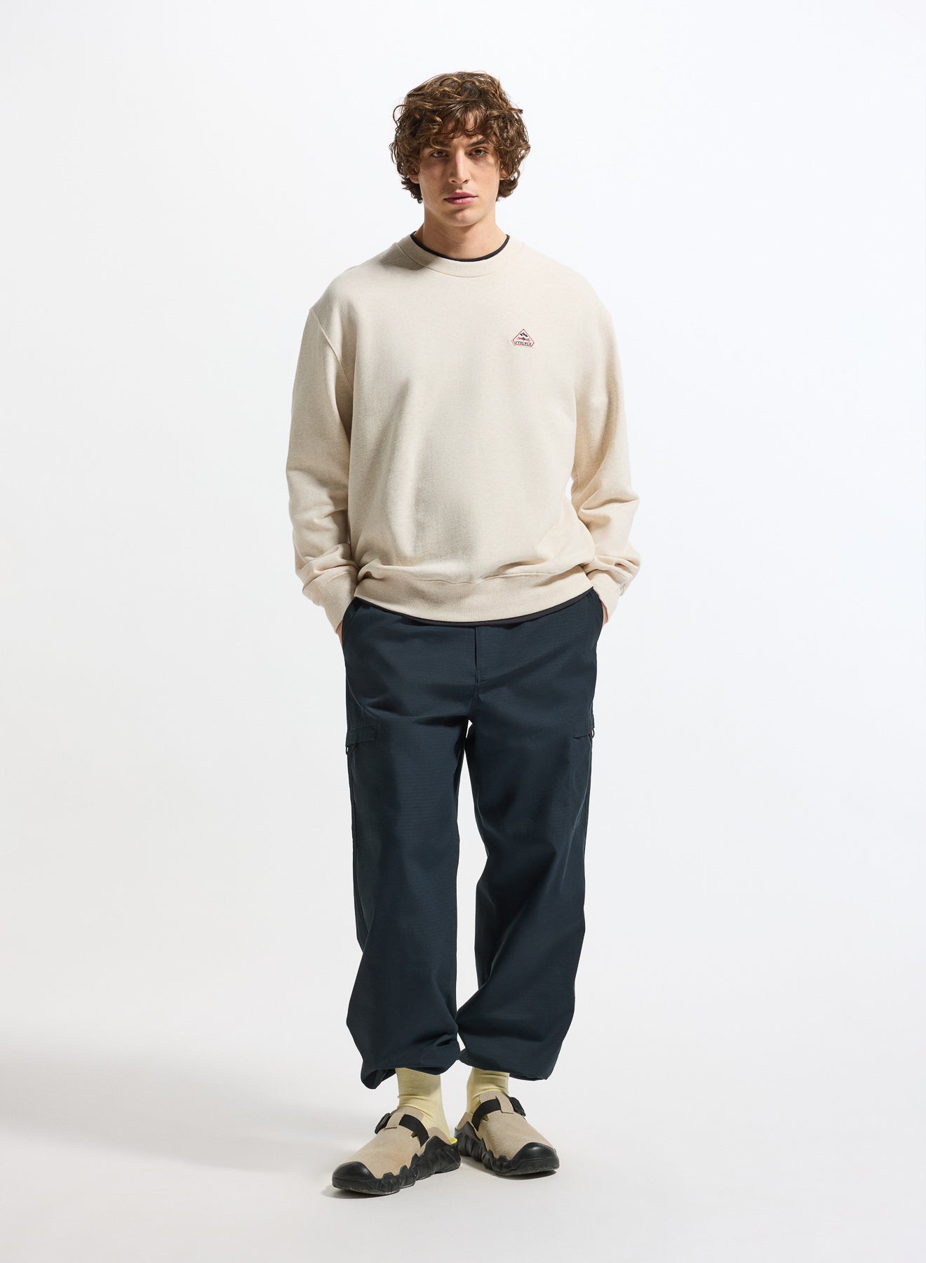 Sweat à col rond unisexe en coton bio Pyrenex Phase crème-3