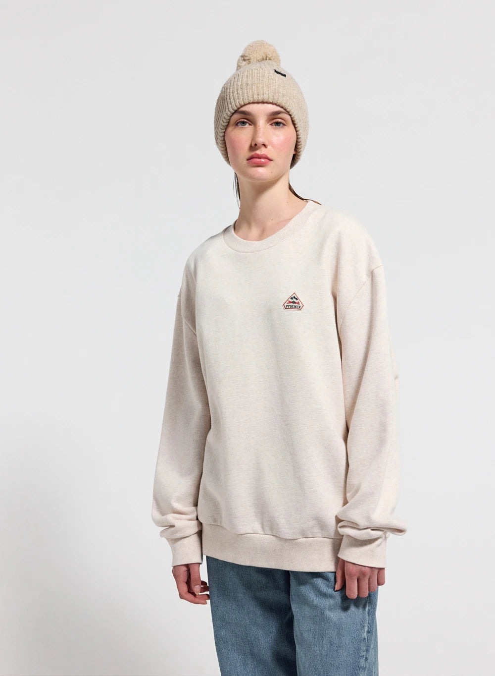Sweat à col rond femme en coton bio Pyrenex Phase creme 