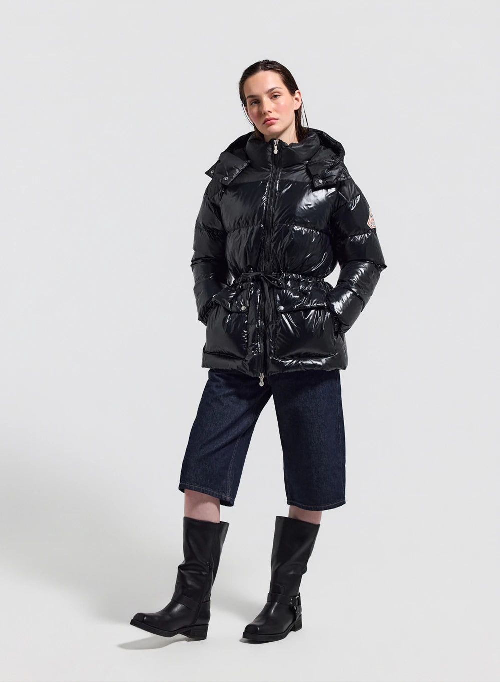 Pyrenex Alexa women's shiny hooded puffer jacket in black-3