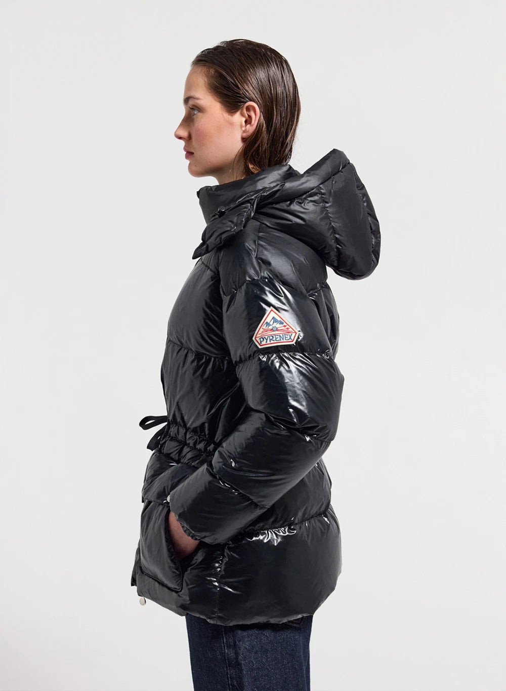 Pyrenex Alexa women's shiny hooded puffer jacket in black-4