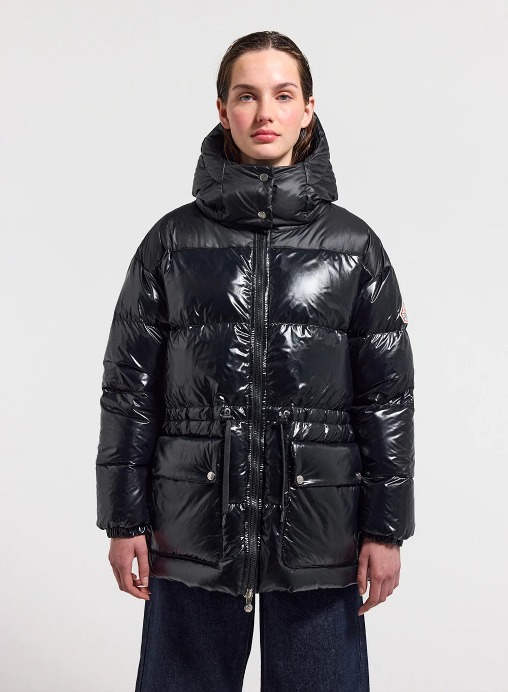 Pyrenex Alexa women's shiny hooded puffer jacket in black-7