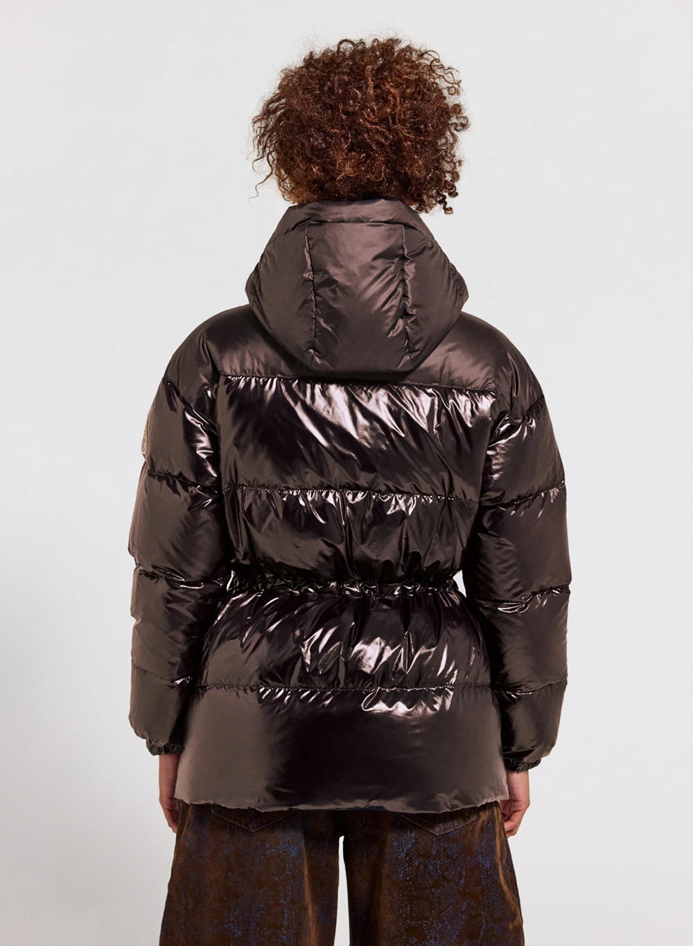 Pyrenex Alexa women's shiny hooded puffer jacket, brown-4