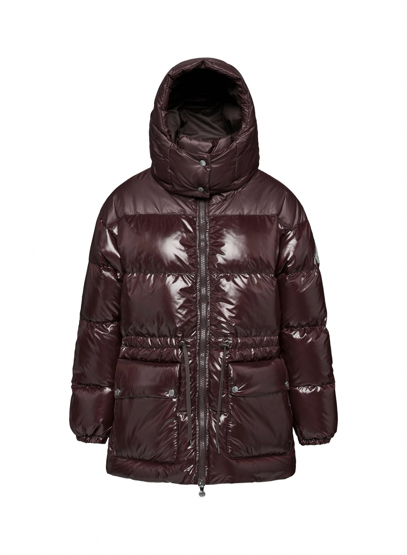 Pyrenex Alexa women's shiny hooded puffer jacket, brown-5
