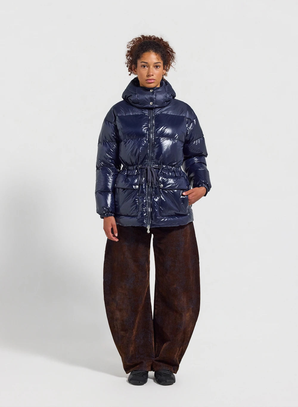 Doudoune brillante à capuche femme Pyrenex Alexa bleu marine