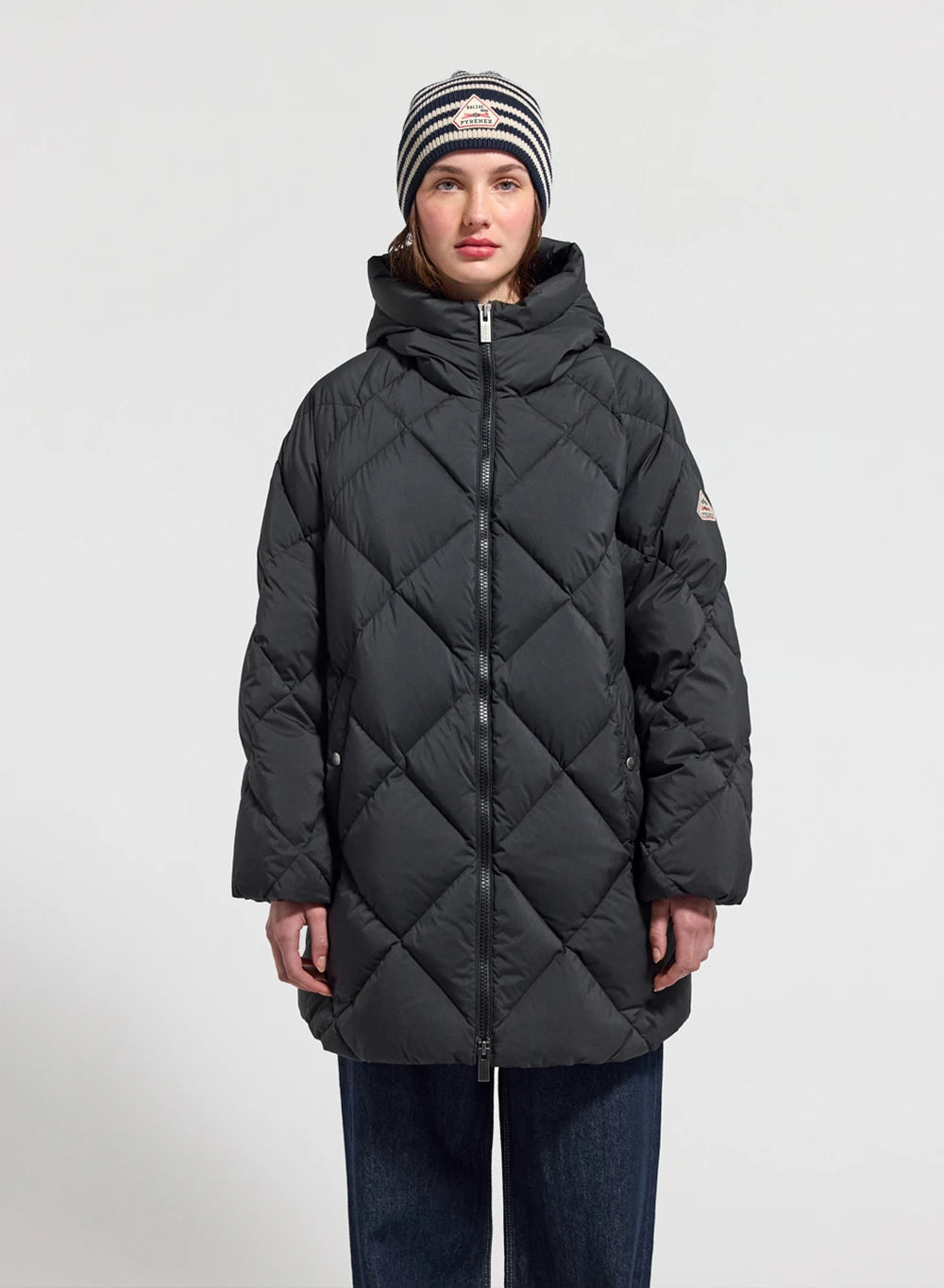 Pyrenex Adele Women's Long Hooded Puffer Jacket Black Parka-1