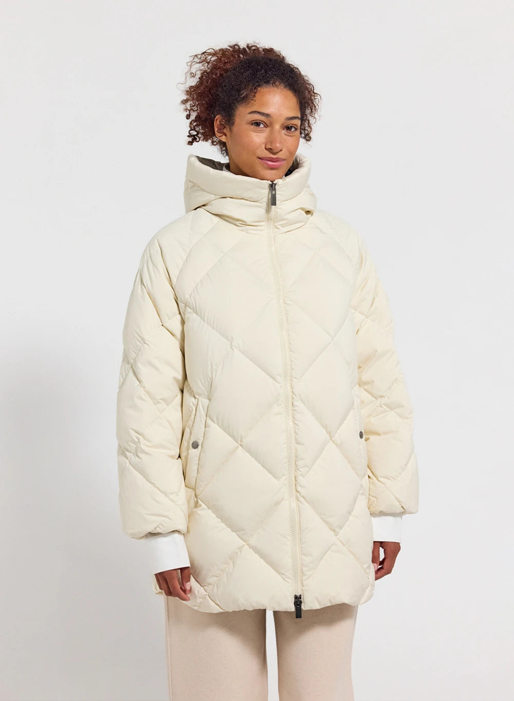Pyrenex Adele Women's Long Hooded Puffer Jacket, White Parka-1