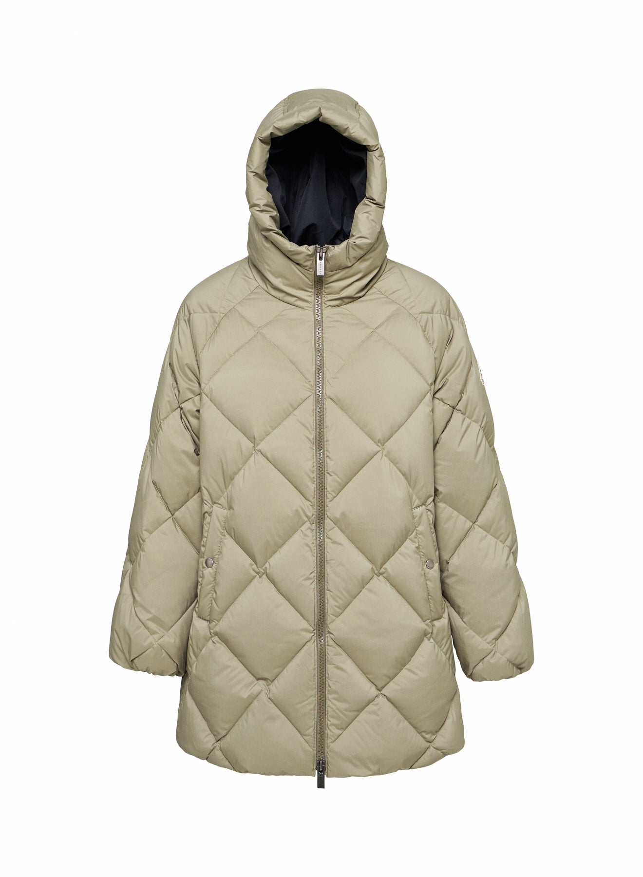 Pyrenex Adele women's long hooded down jacket, light khaki parka-5