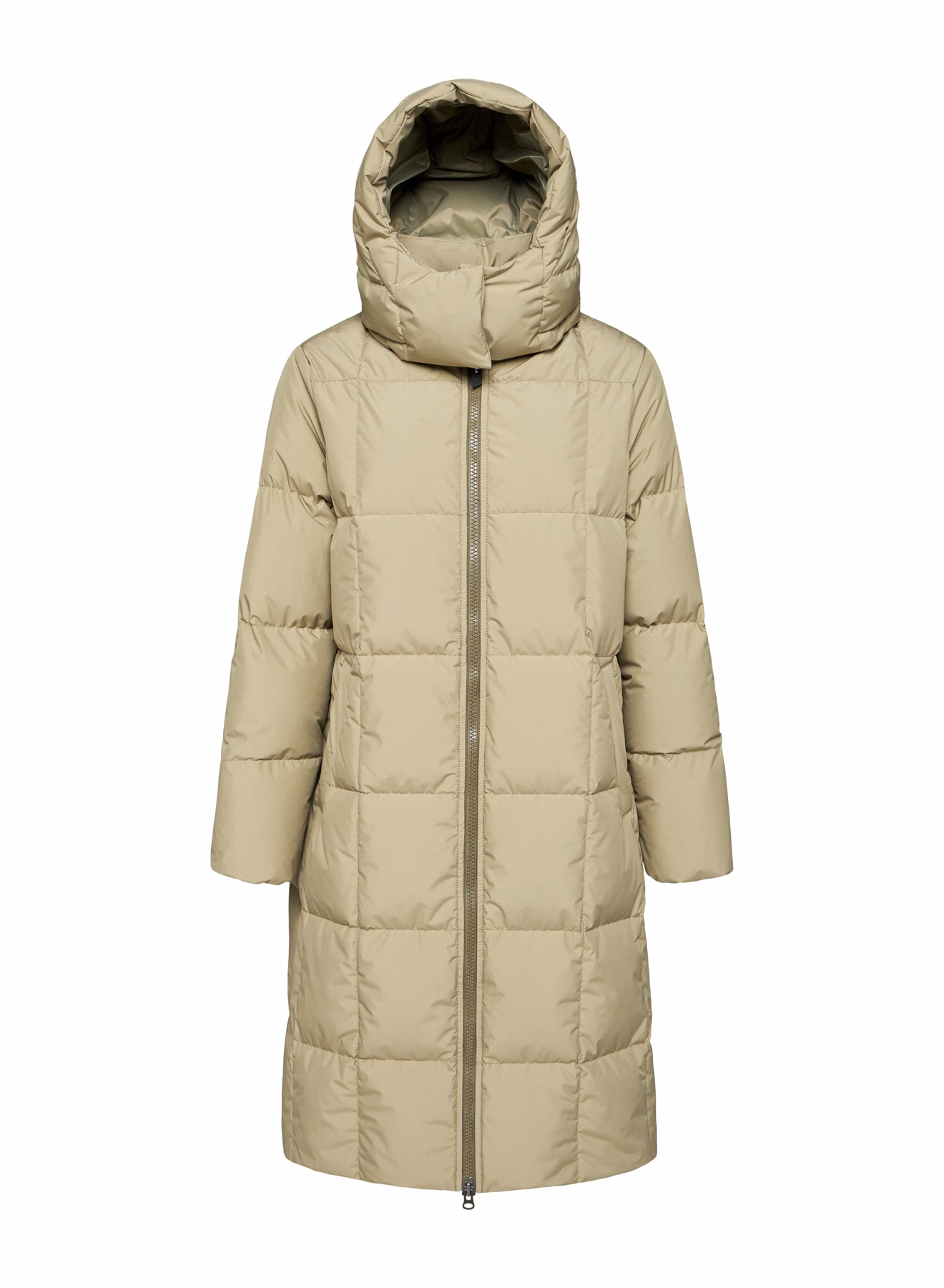 Lange Winterdaunenjacke mit Kapuze Damen Mystery hellkhaki
