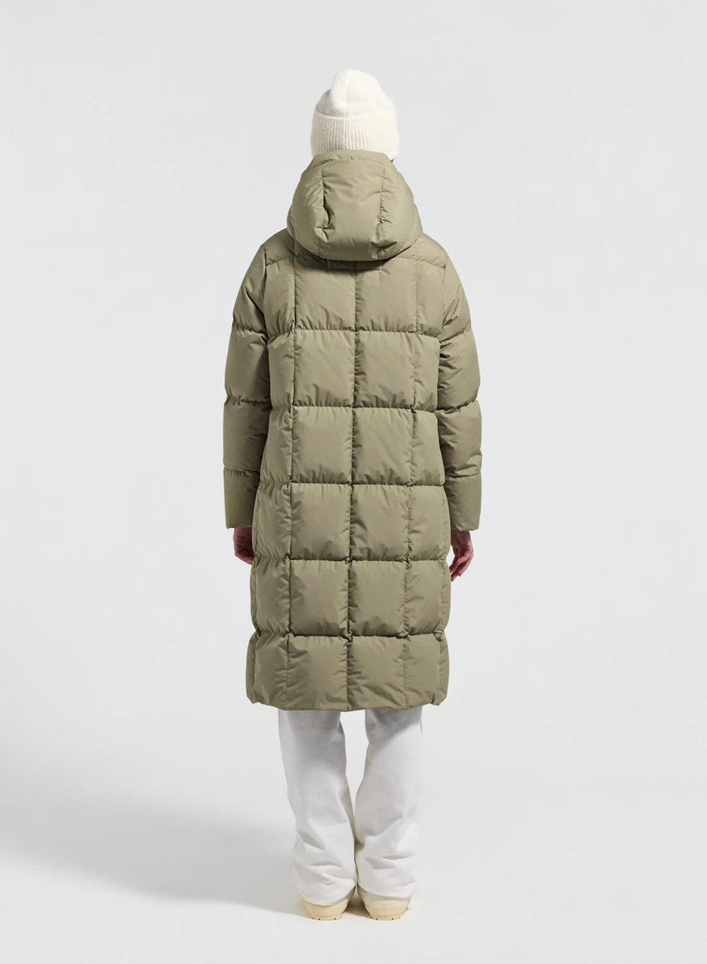 Lange Winterdaunenjacke mit Kapuze Damen Mystery hellkhaki
