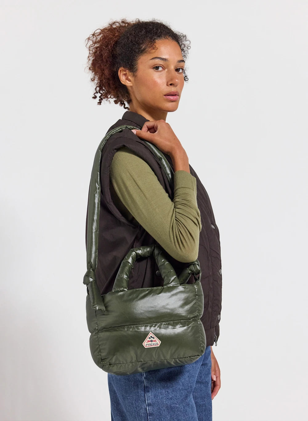 Dark khaki Argi quilted down handbag-1