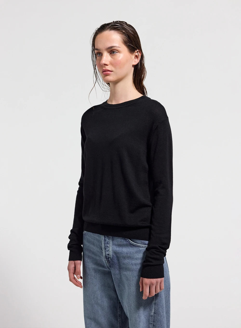 Feiner Rundhals-Pullover aus Merinowolle Damen Mysig Schwarz-1