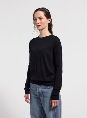 Fine round-neck merino wool jumper women's Mysig black