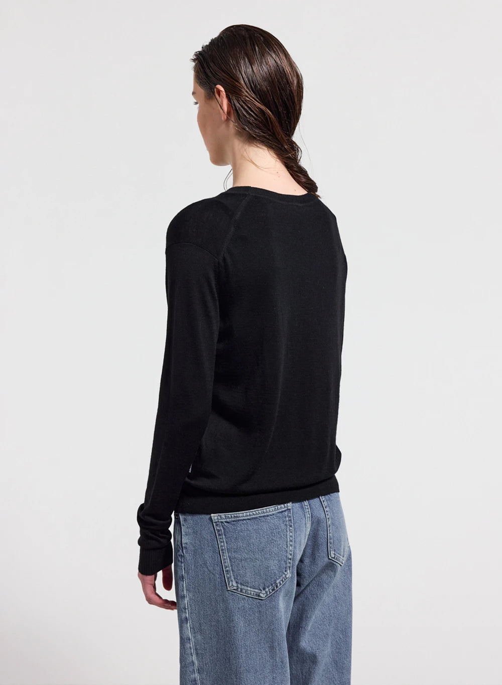 Feiner Rundhals-Pullover aus Merinowolle Damen Mysig Schwarz-2