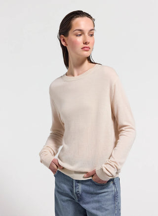 Jersey fino de cuello redondo de lana merino para mujer Mysig crema