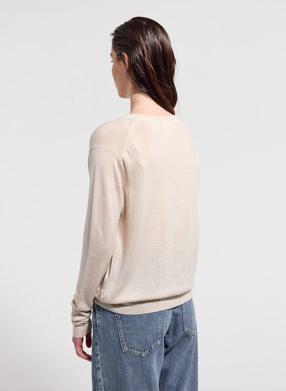 Pull fin col rond en laine mérinos femme Mysig crème