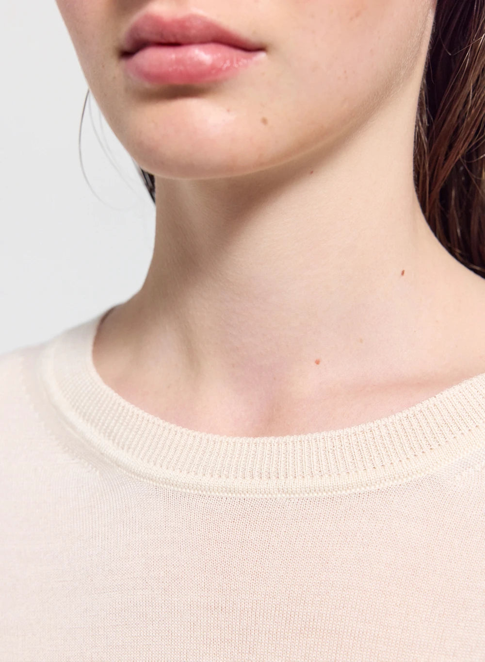Pull fin col rond en laine mérinos femme Mysig crème-3