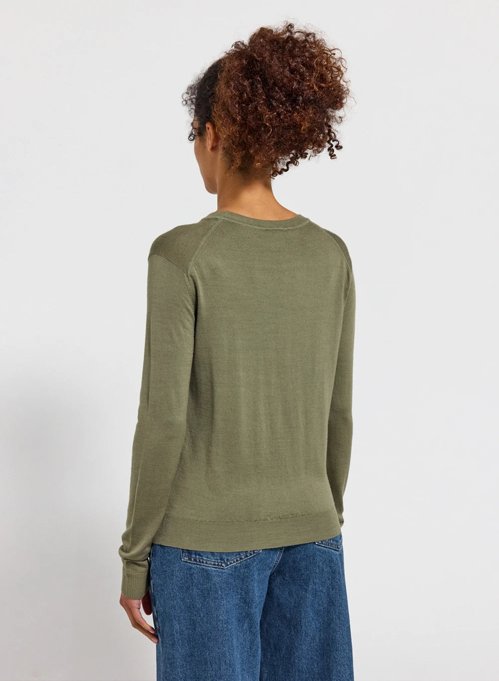Pull fin col rond en laine mérinos femme Mysig kaki