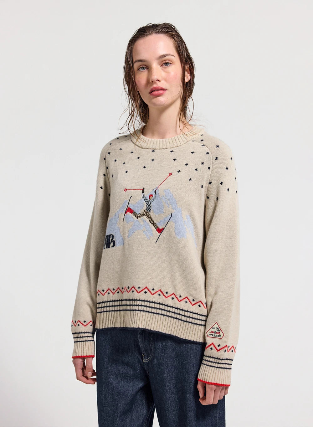 Pull en laine mérinos Pyrenex x Balzac Lucette beige clair