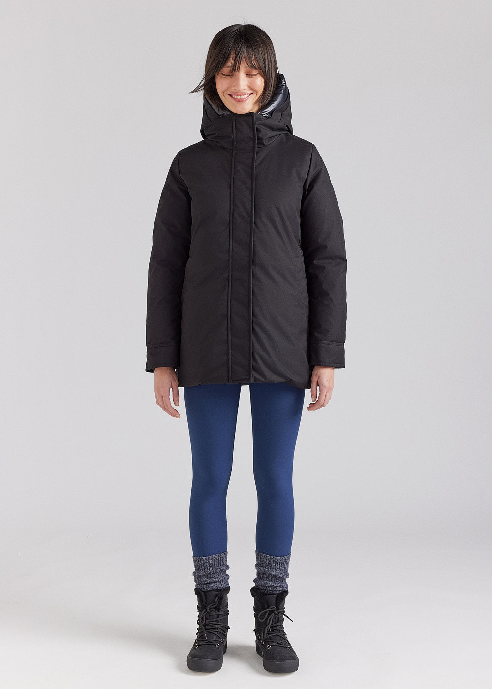 Women's Pyrenex Charlotte hooded mid-length down parka black-2