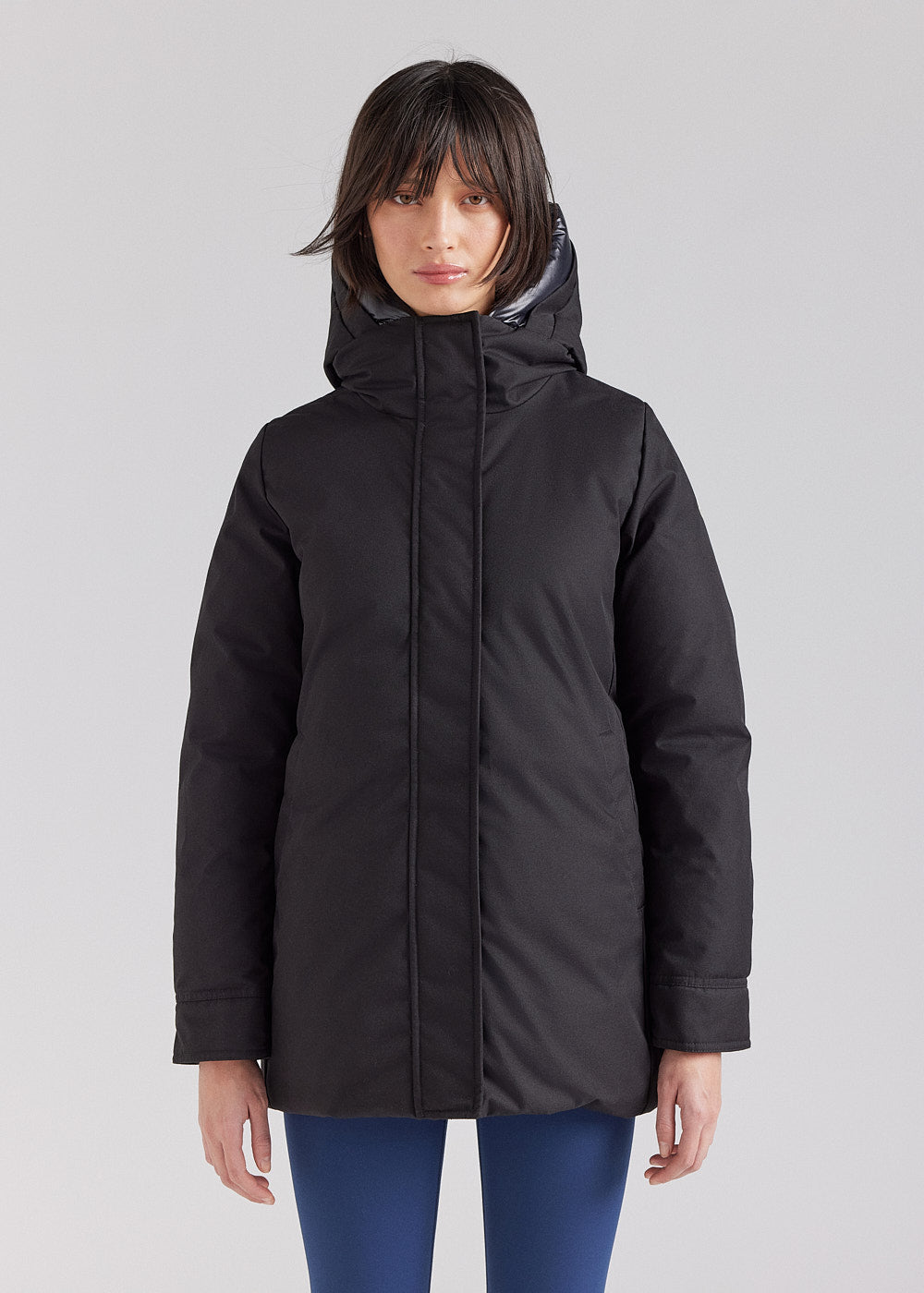 Women's Pyrenex Charlotte hooded mid-length down parka black-1