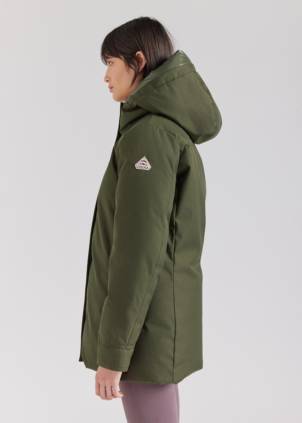 Women's Pyrenex Charlotte hooded mid-length down parka deep khaki-4