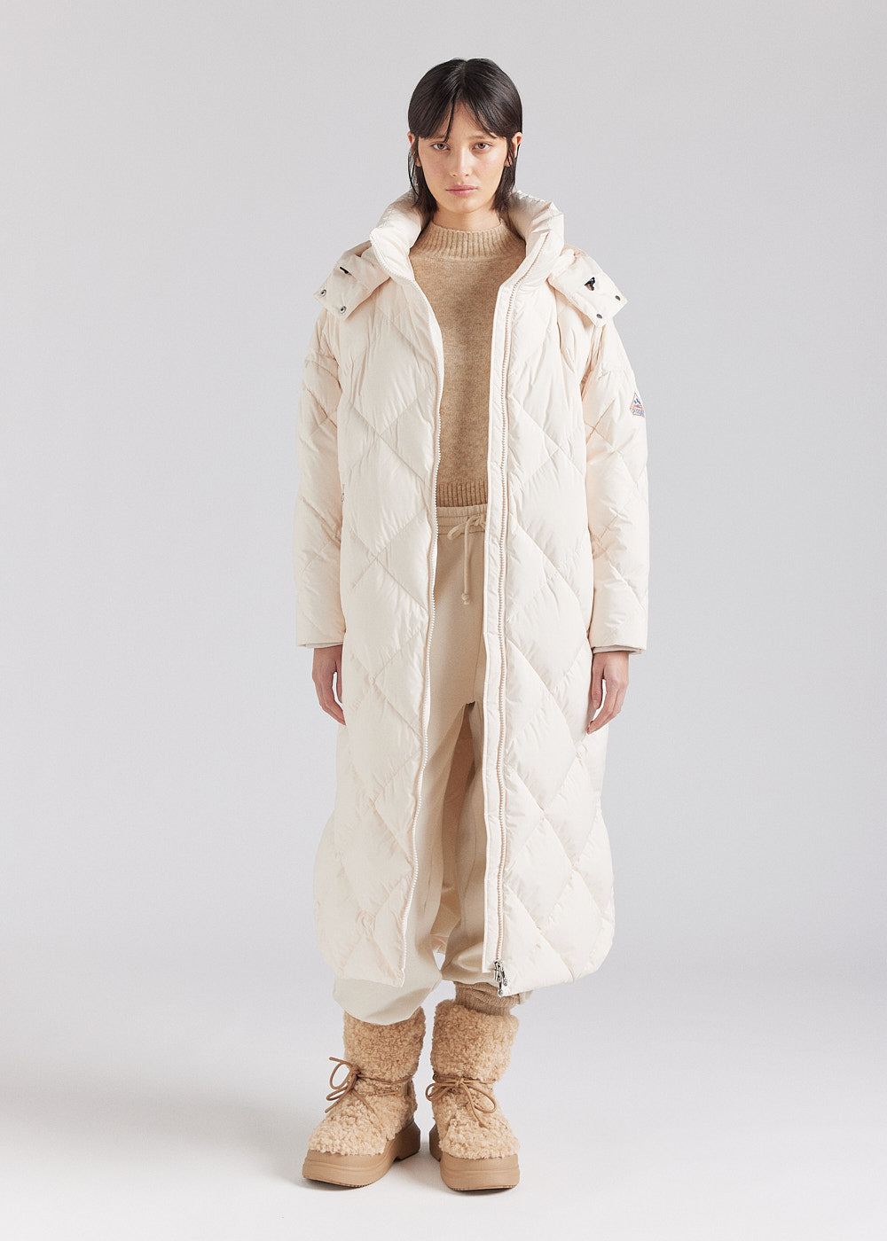 Manteau long pour femme en duvet naturel Pyrenex Adele Coat blanc cassé-4