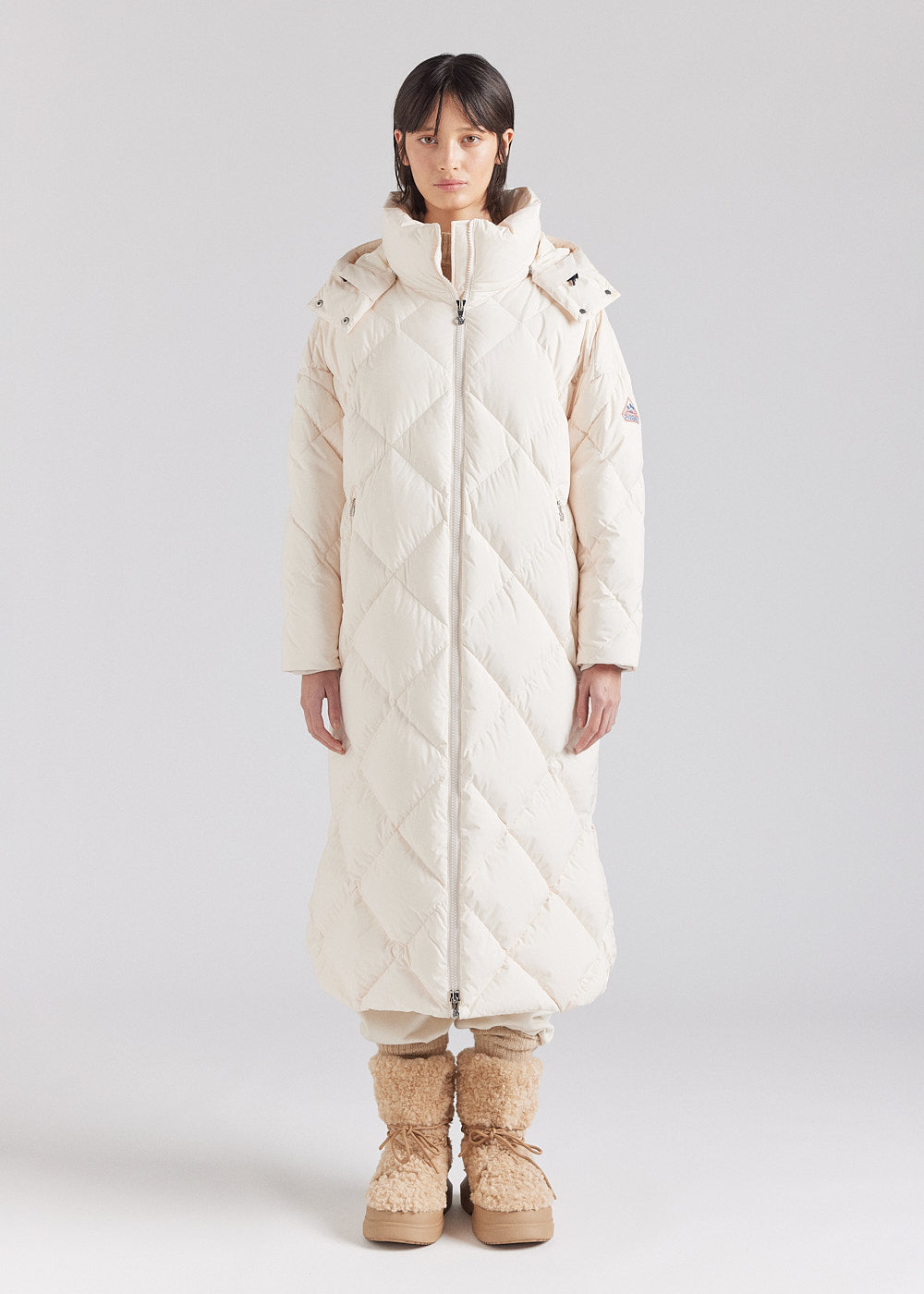 Manteau long pour femme en duvet naturel Pyrenex Adele Coat blanc cassé-5