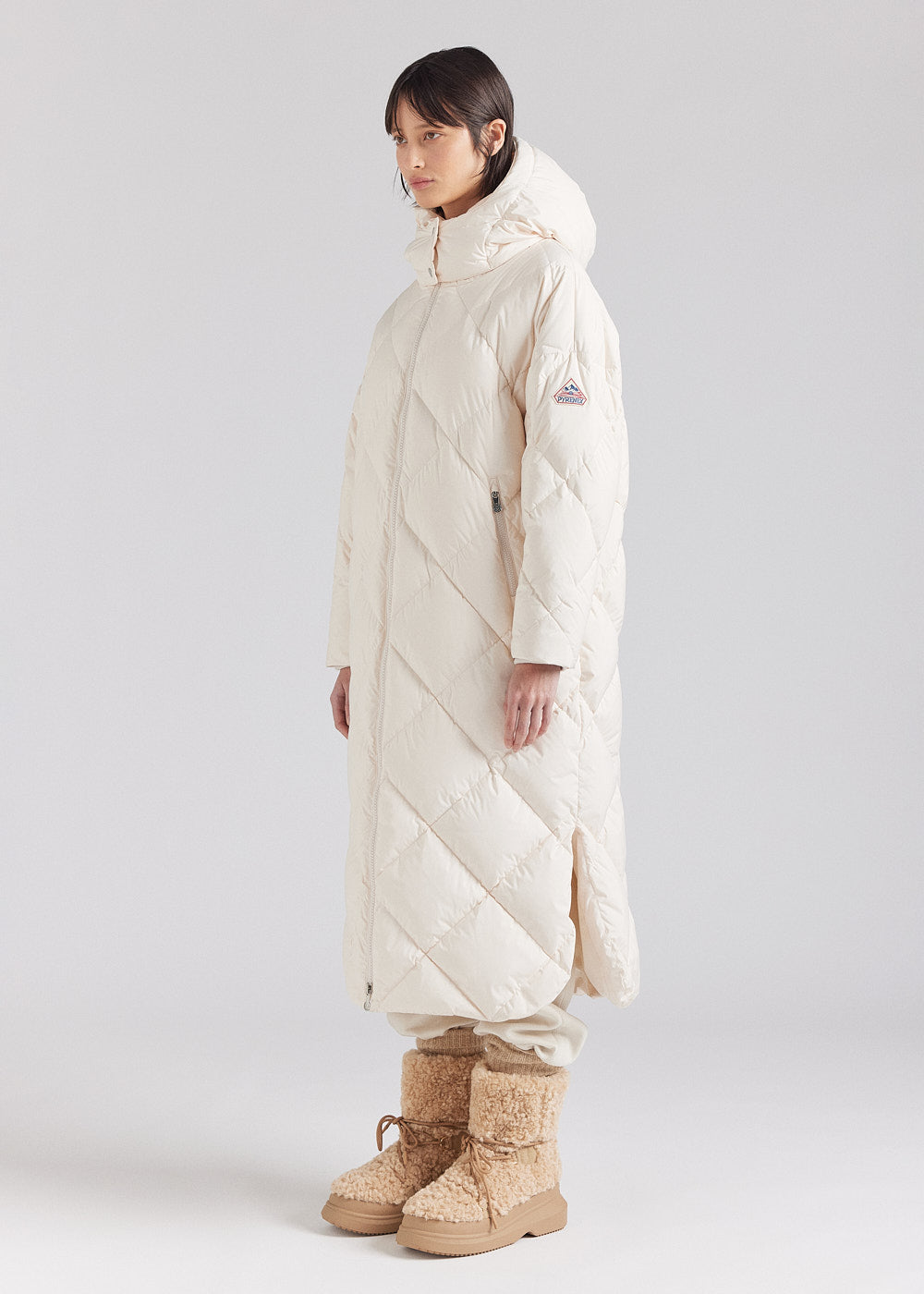 Manteau long pour femme en duvet naturel Pyrenex Adele Coat blanc cassé-1