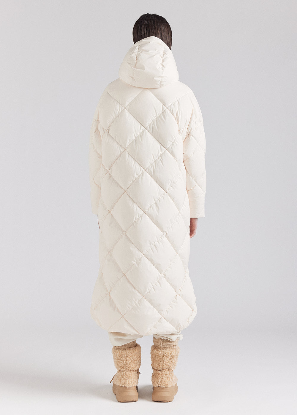 Manteau long pour femme en duvet naturel Pyrenex Adele Coat blanc cassé-8