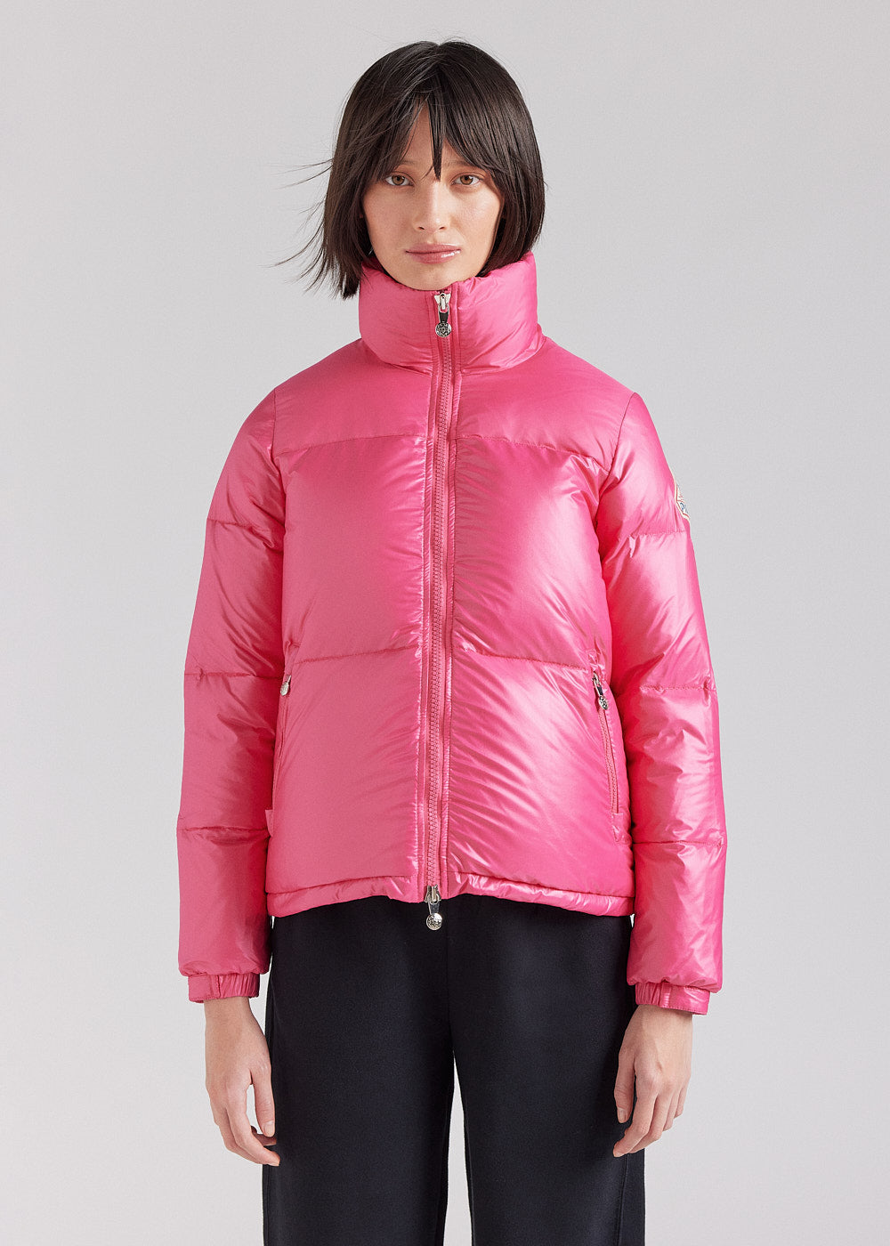 Doudoune courte et brillante pour femme Pyrenex Goldin Rose-1