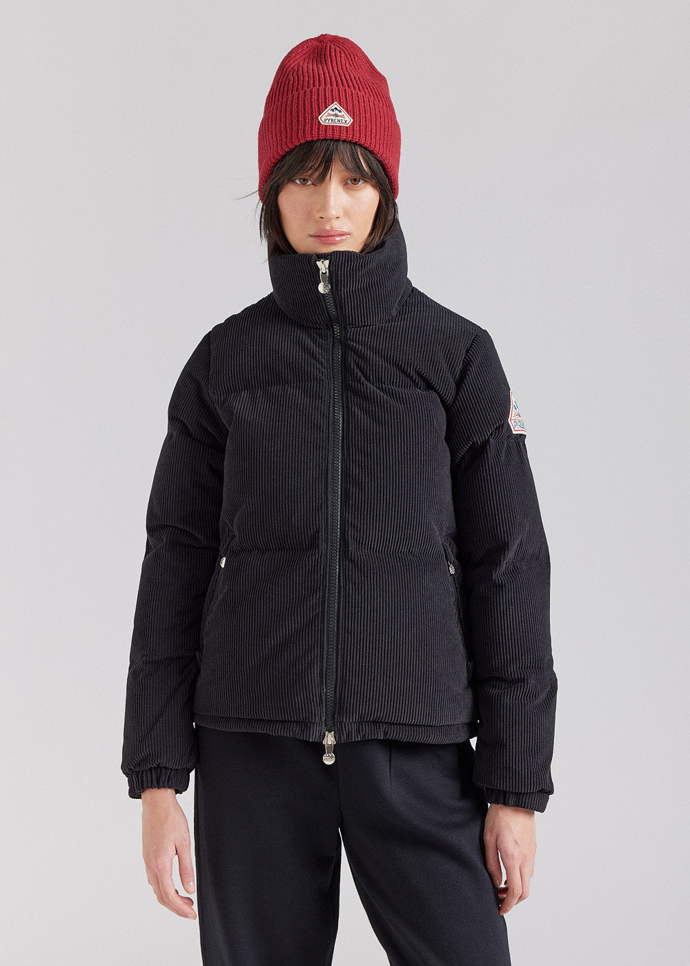 Pyrenex Goldin black corduroy short women's down jacket-1