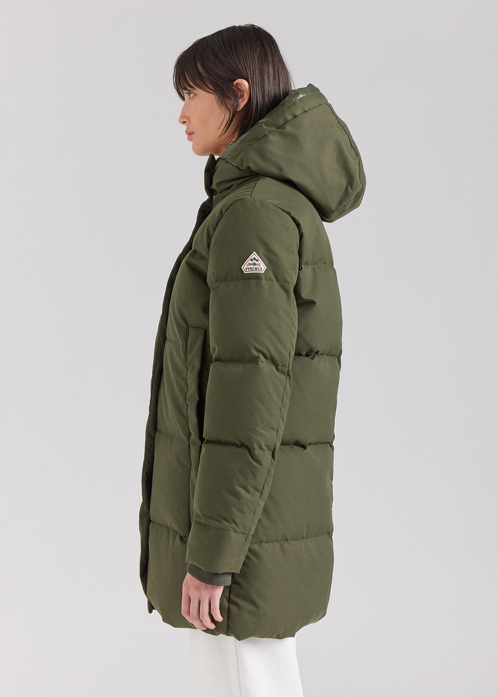 Women's Pyrenex Phenix recycled warm hooded down jacket deep khaki-4