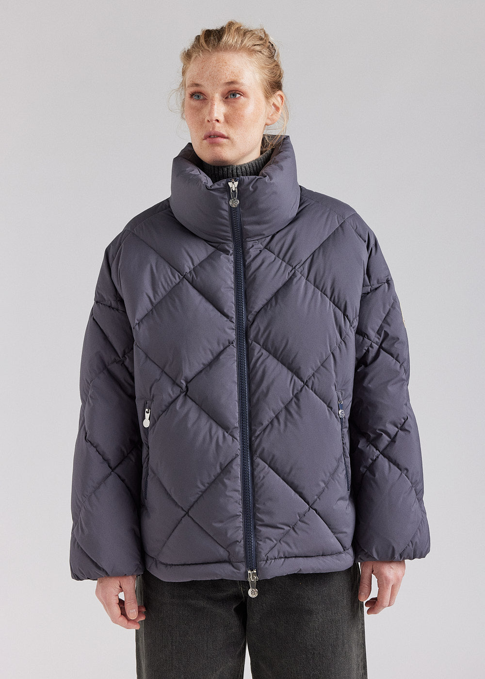 Pyrenex Adele Women's Oversized Down Jacket with Wrap Collar Ebony-1