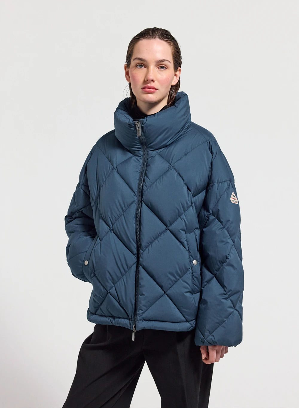 Oversize-Daunenjacke für Damen Pyrenex Adele mit umhüllendem Kragen in Petrolblau