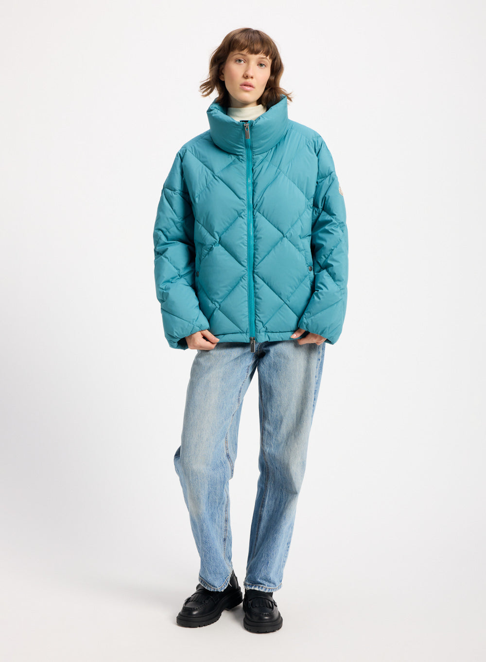 Doudoune oversize femme Pyrenex Adele avec col enveloppant turquoise-3