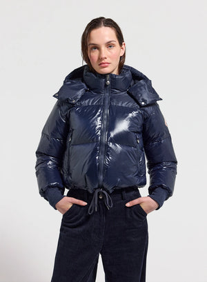 Doudoune courte à capuche pour femme Pyrenex Altic bleu marine