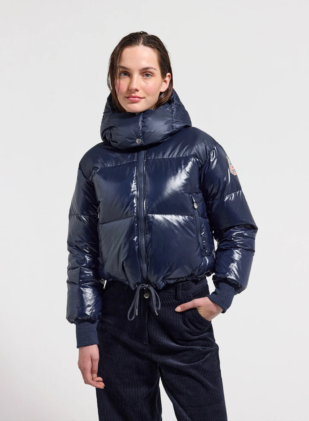 Pyrenex Altic women's short hooded down jacket, navy blue-5