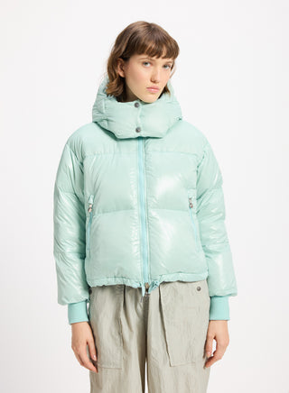 Chaqueta de plumón corta con capucha para mujer Pyrenex Altic verde agua