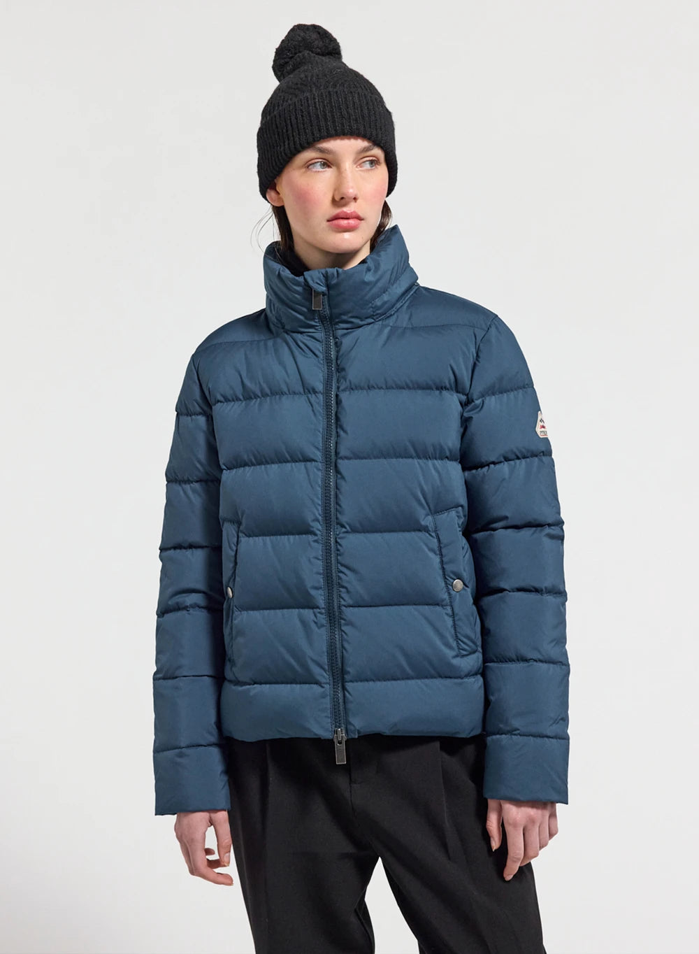 Pyrenex Spoutnic women's down jacket with removable hood, petrol blue-1