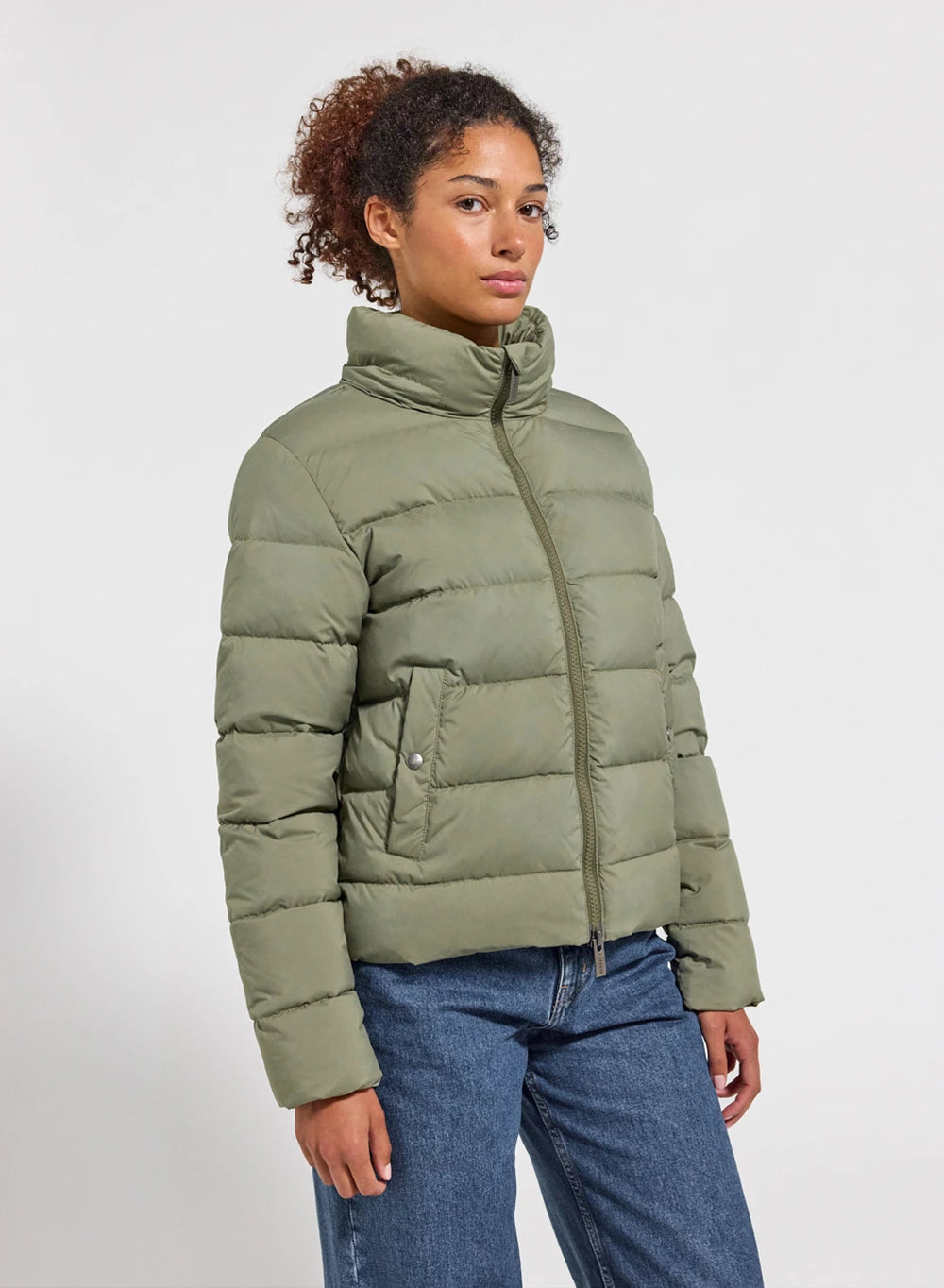 Damen-Daunenjacke Pyrenex Spoutnic mit abnehmbarer Kapuze in hellem Khaki