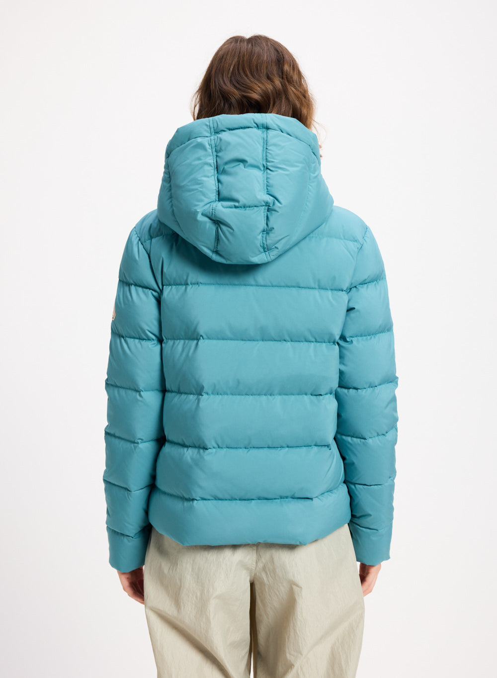 Pyrenex Spoutnic women's down jacket with removable turquoise blue hood-4