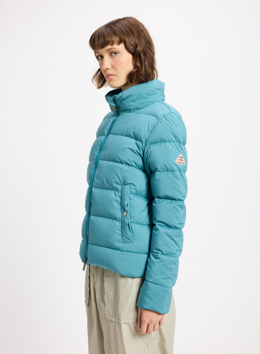 Pyrenex Spoutnic women's down jacket with removable turquoise blue hood-3