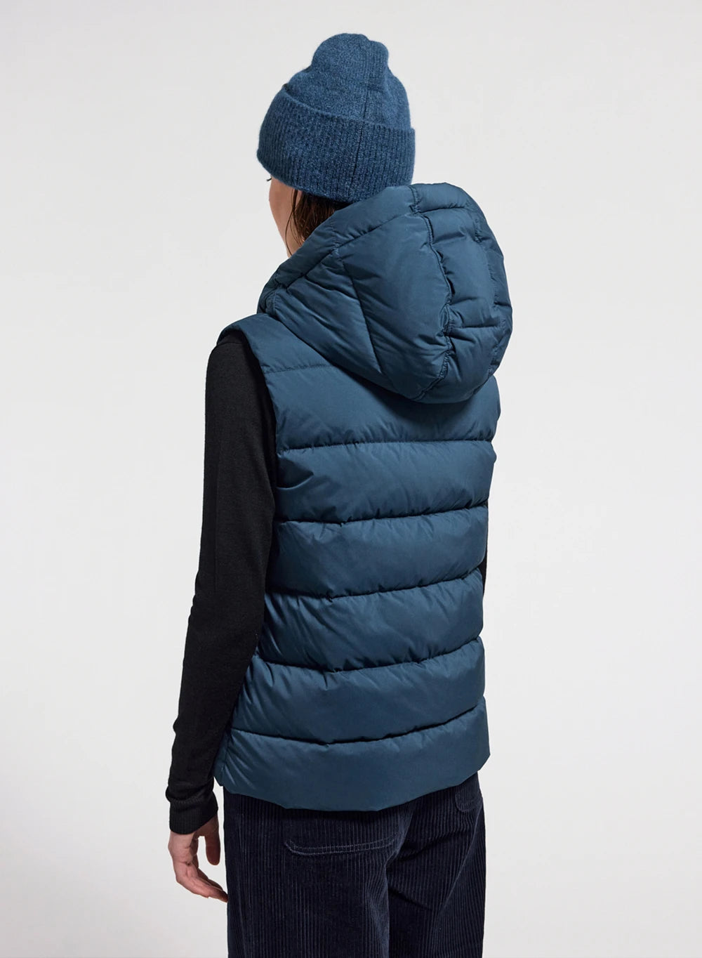 Pyrenex Spoutnic women's sleeveless down jacket with removable hood, petrol blue-3