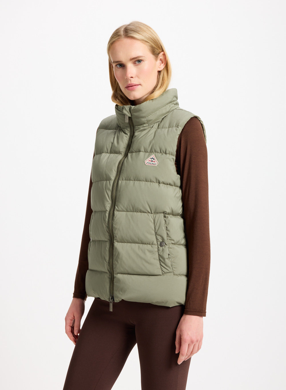 Doudoune sans-manches femme Pyrenex Spoutnic à capuche amovible khaki clair-1