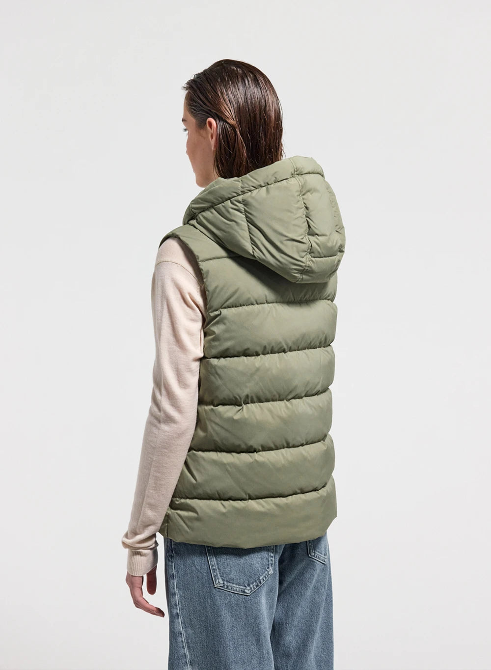 Ärmellose Daunenjacke Damen Pyrenex Spoutnic mit abnehmbarer Kapuze hellkhaki-4