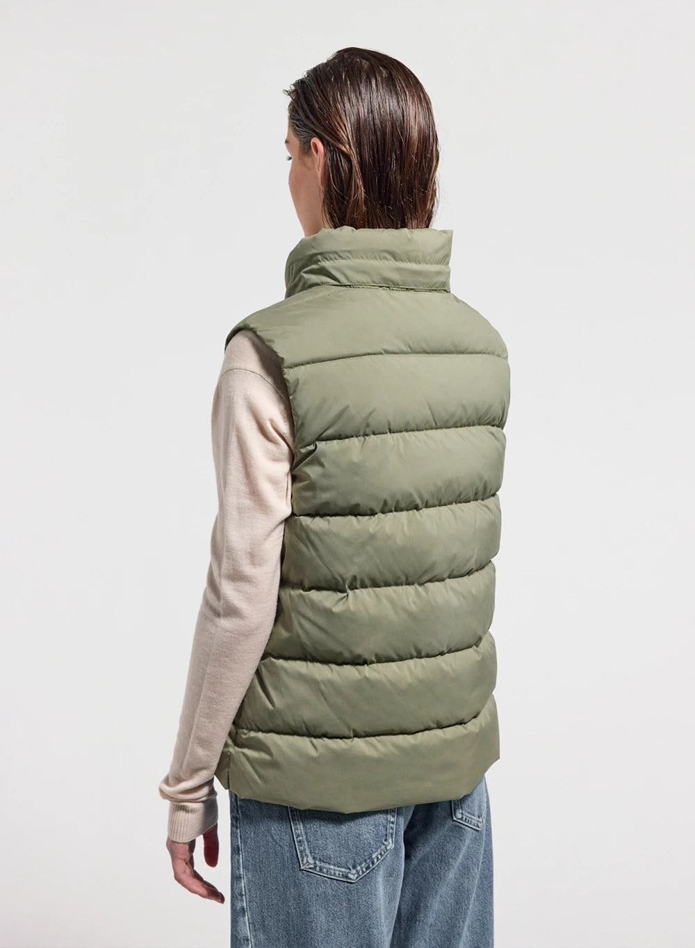 Ärmellose Daunenjacke Damen Pyrenex Spoutnic mit abnehmbarer Kapuze hellkhaki