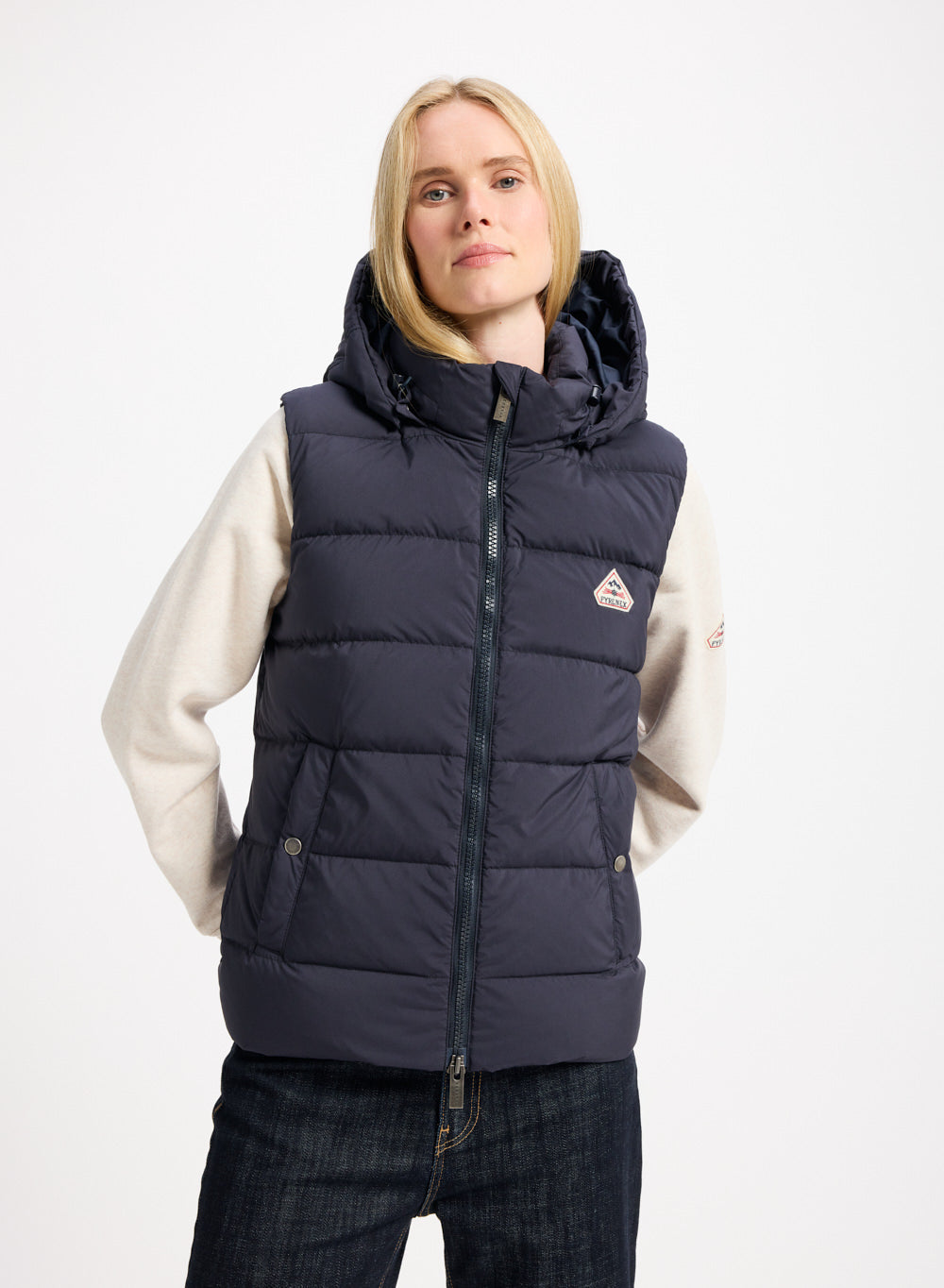 Doudoune sans-manches femme Pyrenex Spoutnic à capuche amovible bleu foncé-1