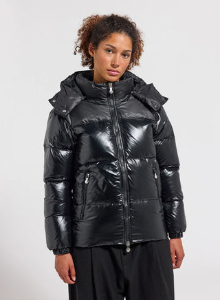 Lively black shiny women's down jacket