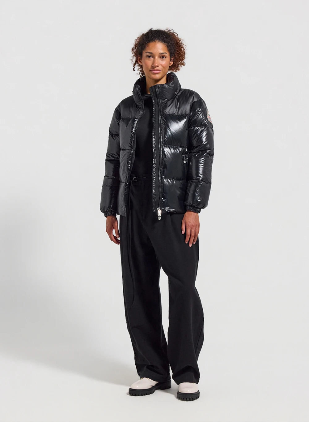 Lively women's shiny black down jacket-3